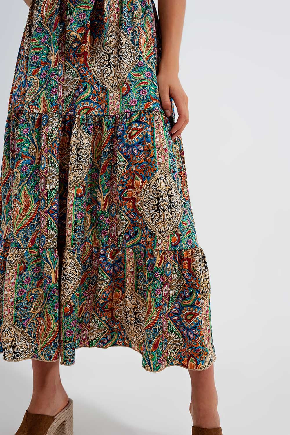 Dressed ruffle hem midaxi dress in paisley print in green - dress