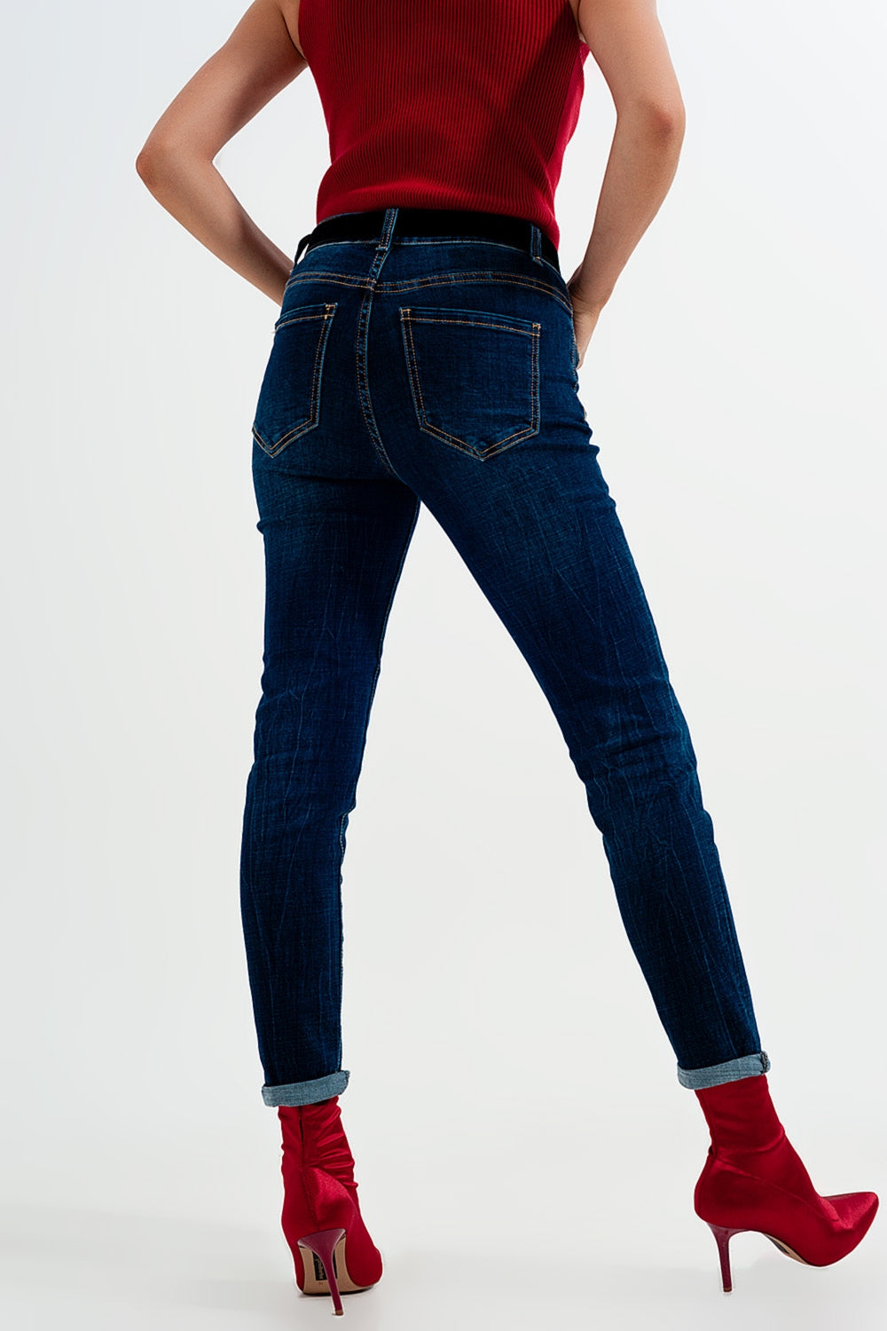 high waisted skinny jeans in mid blue wash - Denim