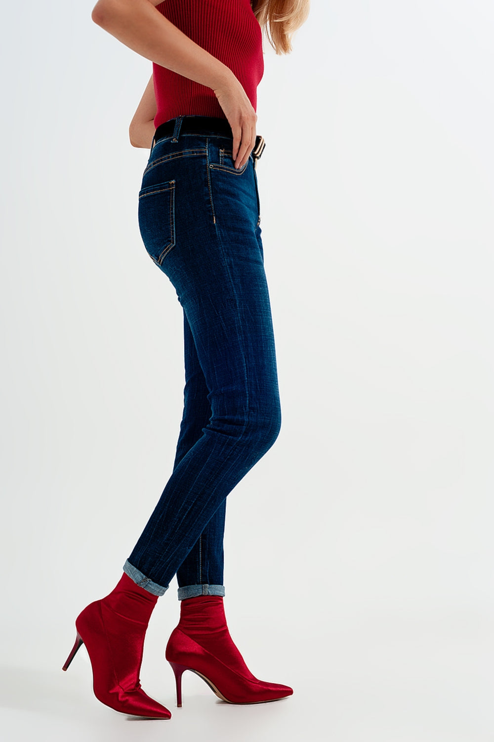 high waisted skinny jeans in mid blue wash - Denim
