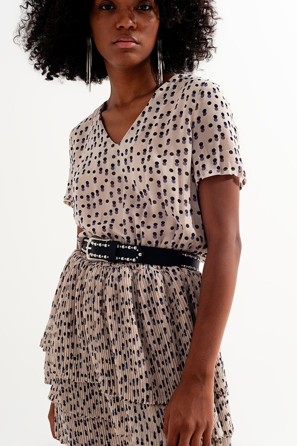 Shirred mini dress with peplum in cream - dress