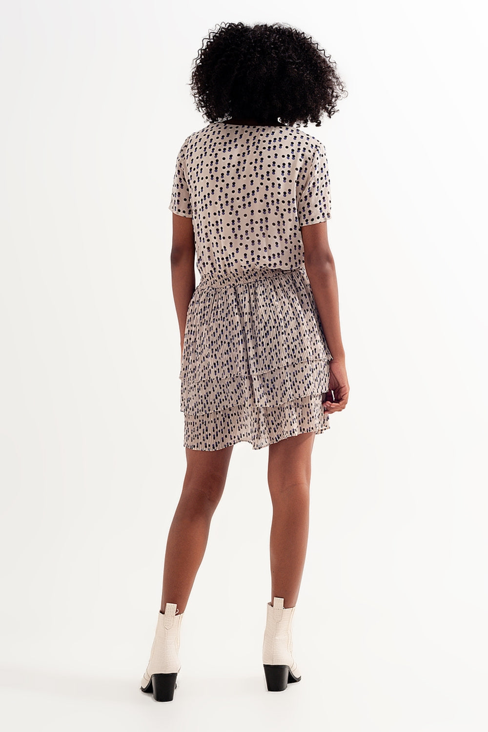 Shirred mini dress with peplum in cream - dress