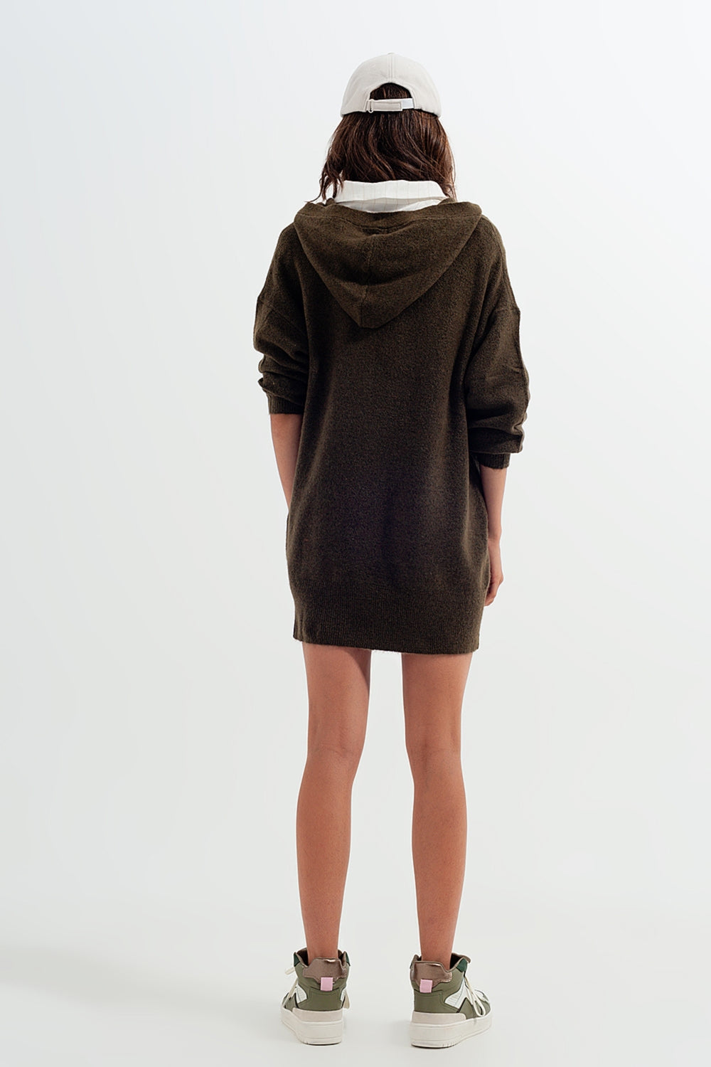 V neck hoodie jumper in green