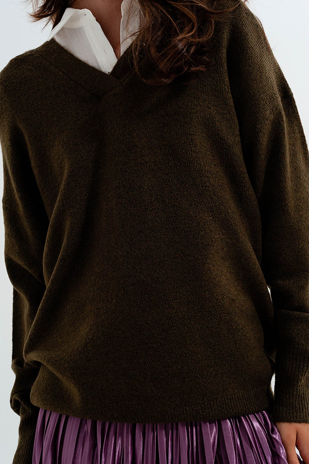 V neck hoodie jumper in green