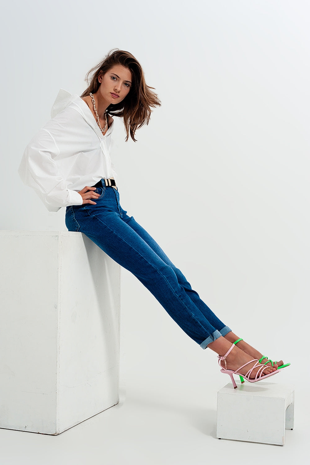 Cotton blend skinny jeans in dark blue - Denim