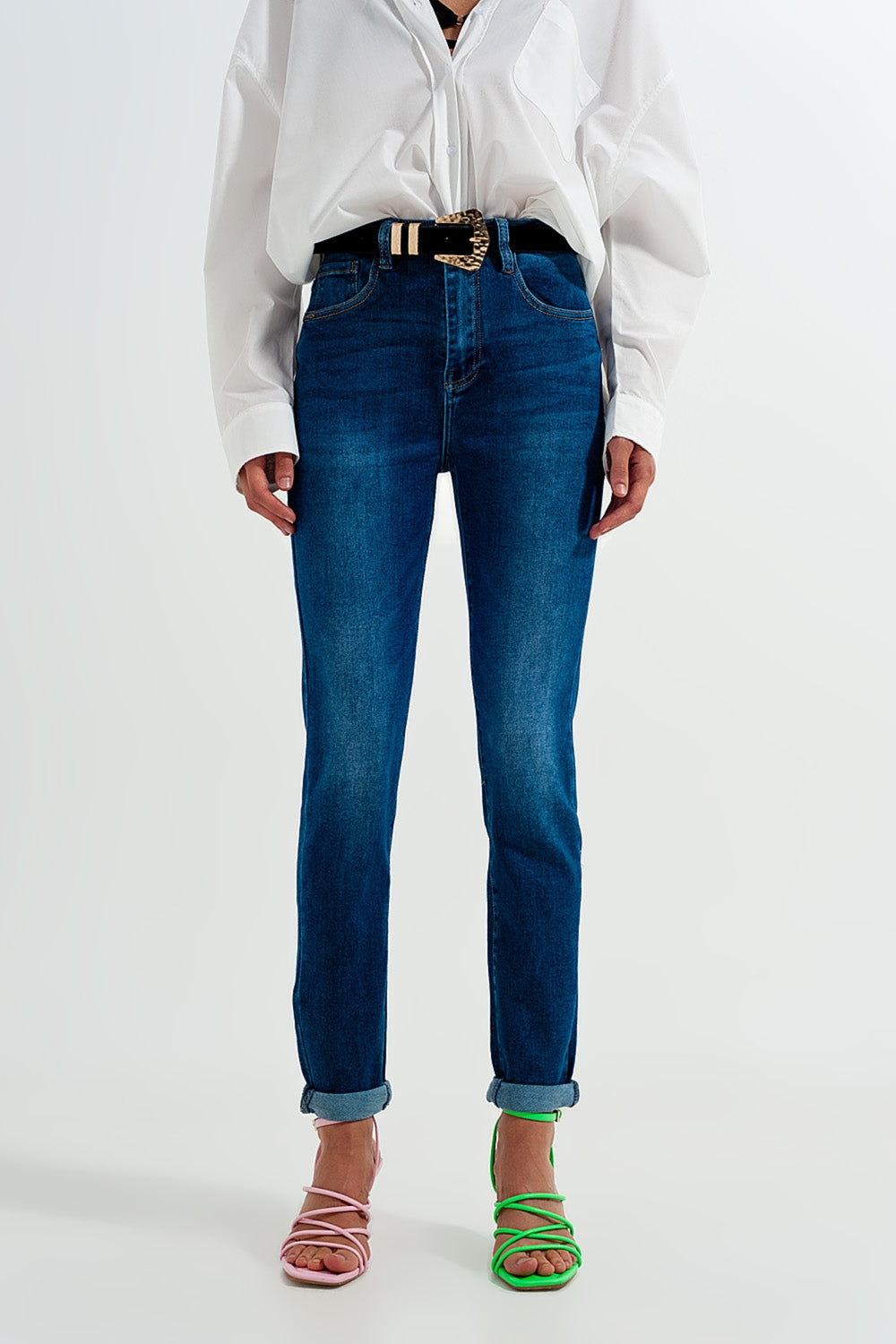 Cotton blend skinny jeans in dark blue - Denim