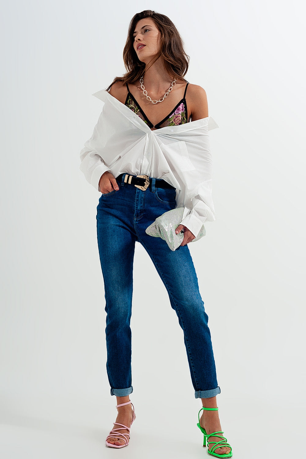 Cotton blend skinny jeans in dark blue - Denim