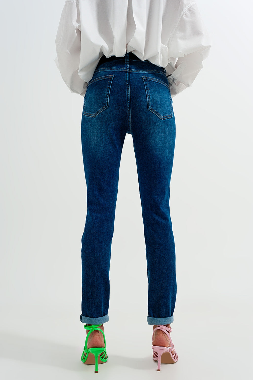 Cotton blend skinny jeans in dark blue - Denim