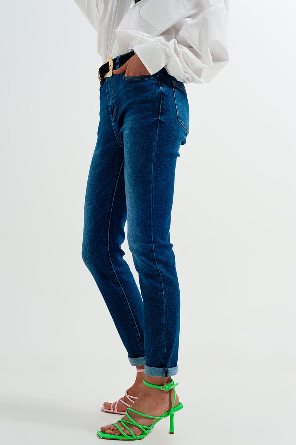 Cotton blend skinny jeans in dark blue - Denim
