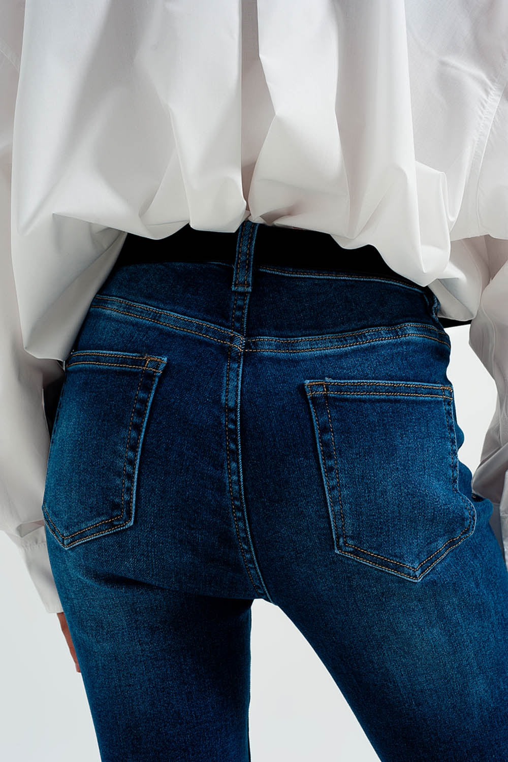 Cotton blend skinny jeans in dark blue - Denim