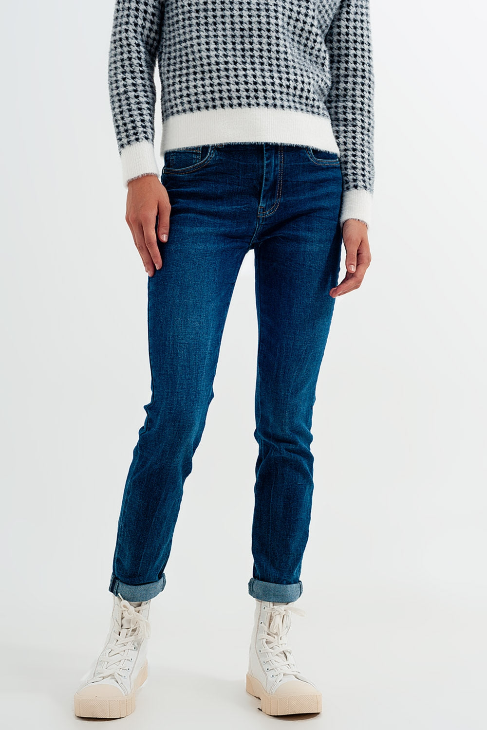 High waisted skinny jeans in colour mid blue wash - Denim