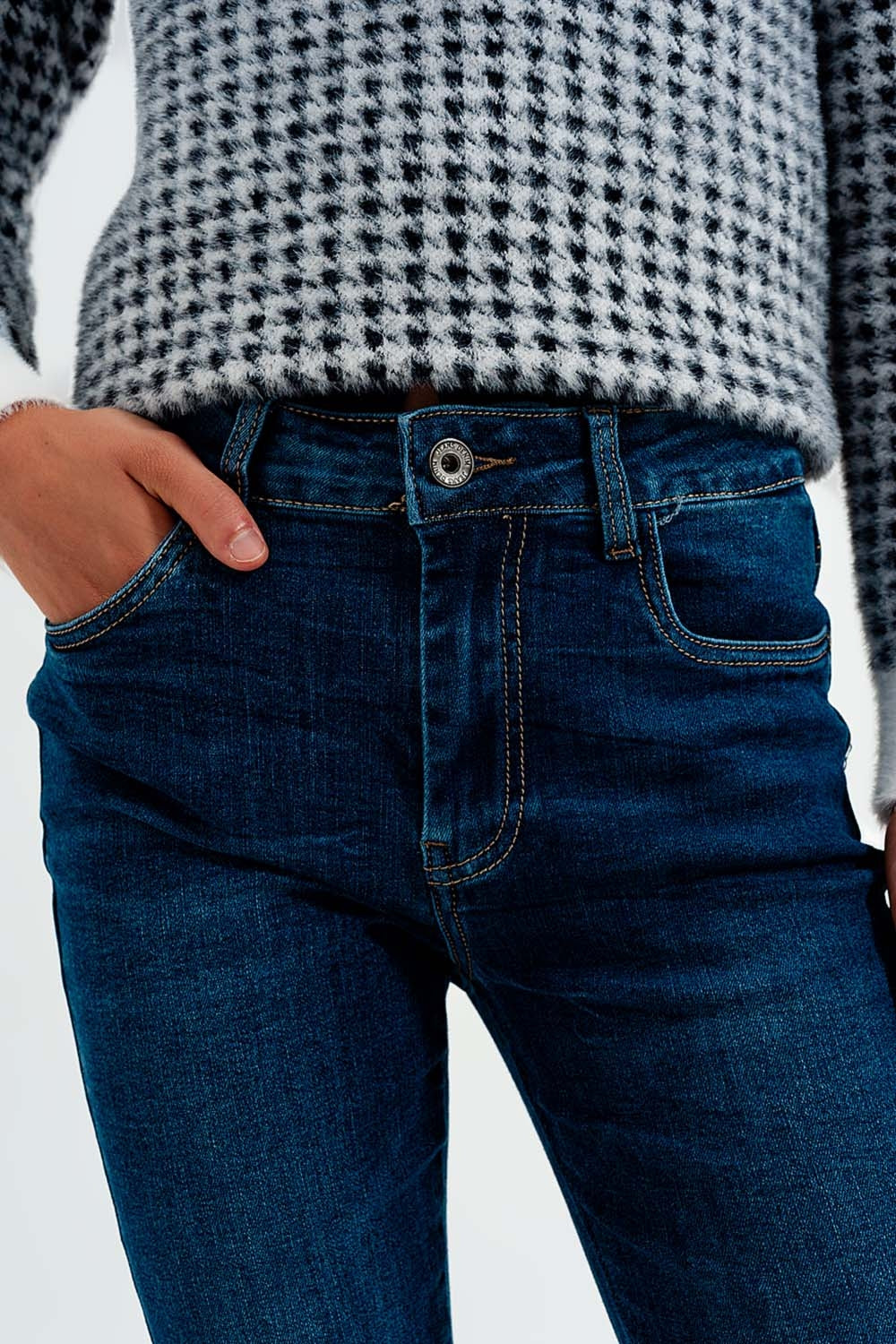 High waisted skinny jeans in colour mid blue wash - Denim