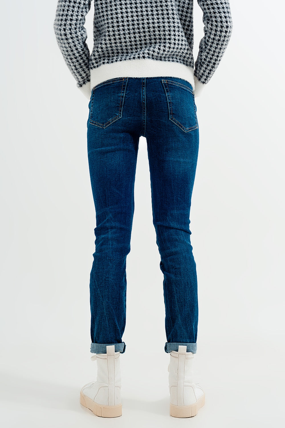 High waisted skinny jeans in colour mid blue wash - Denim