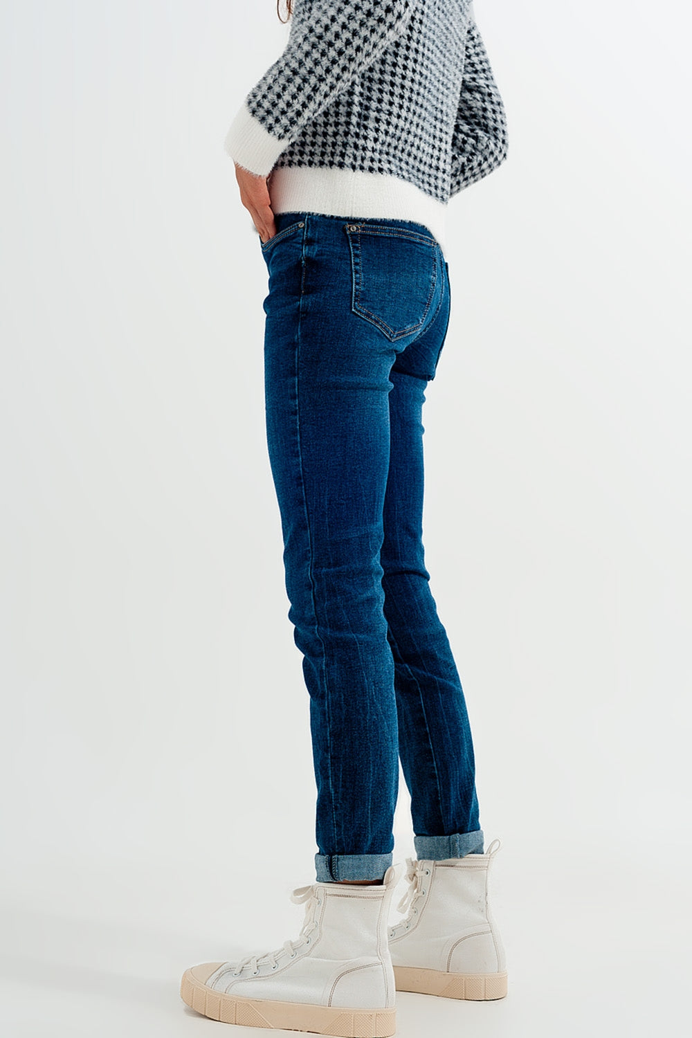 High waisted skinny jeans in colour mid blue wash - Denim