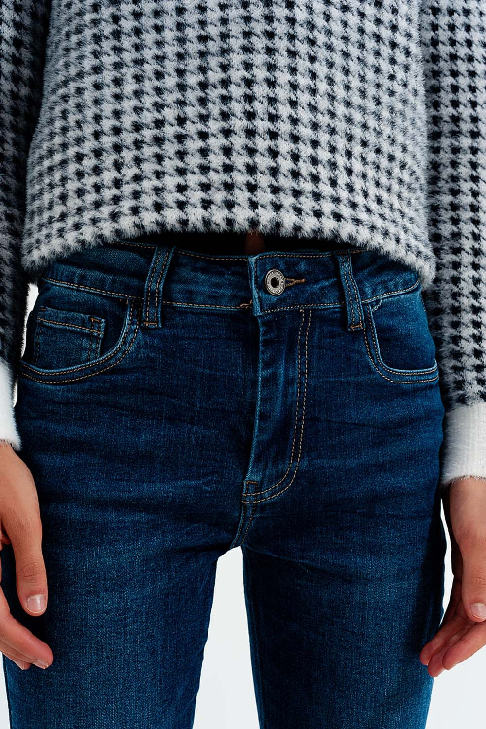 High waisted skinny jeans in colour mid blue wash - Denim