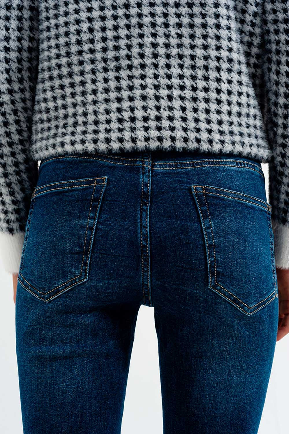 High waisted skinny jeans in colour mid blue wash - Denim