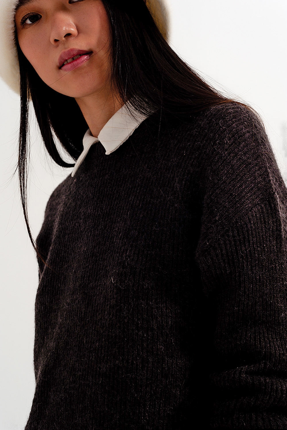 brown crew neck jumper