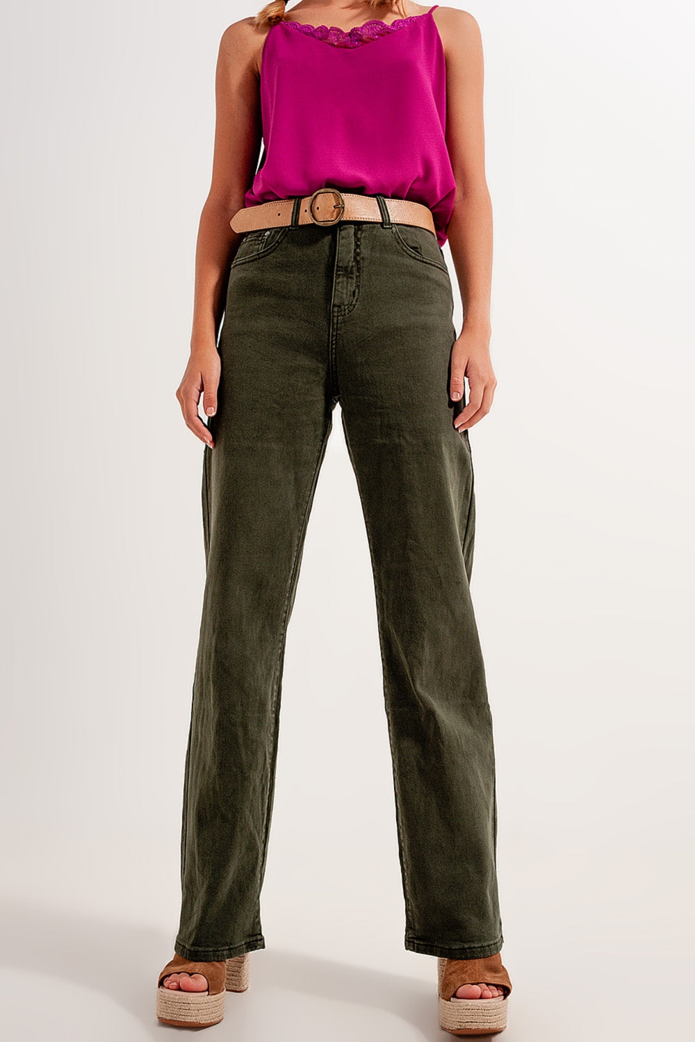 high rise slouchy mom jeans in green - Coloured Jeans