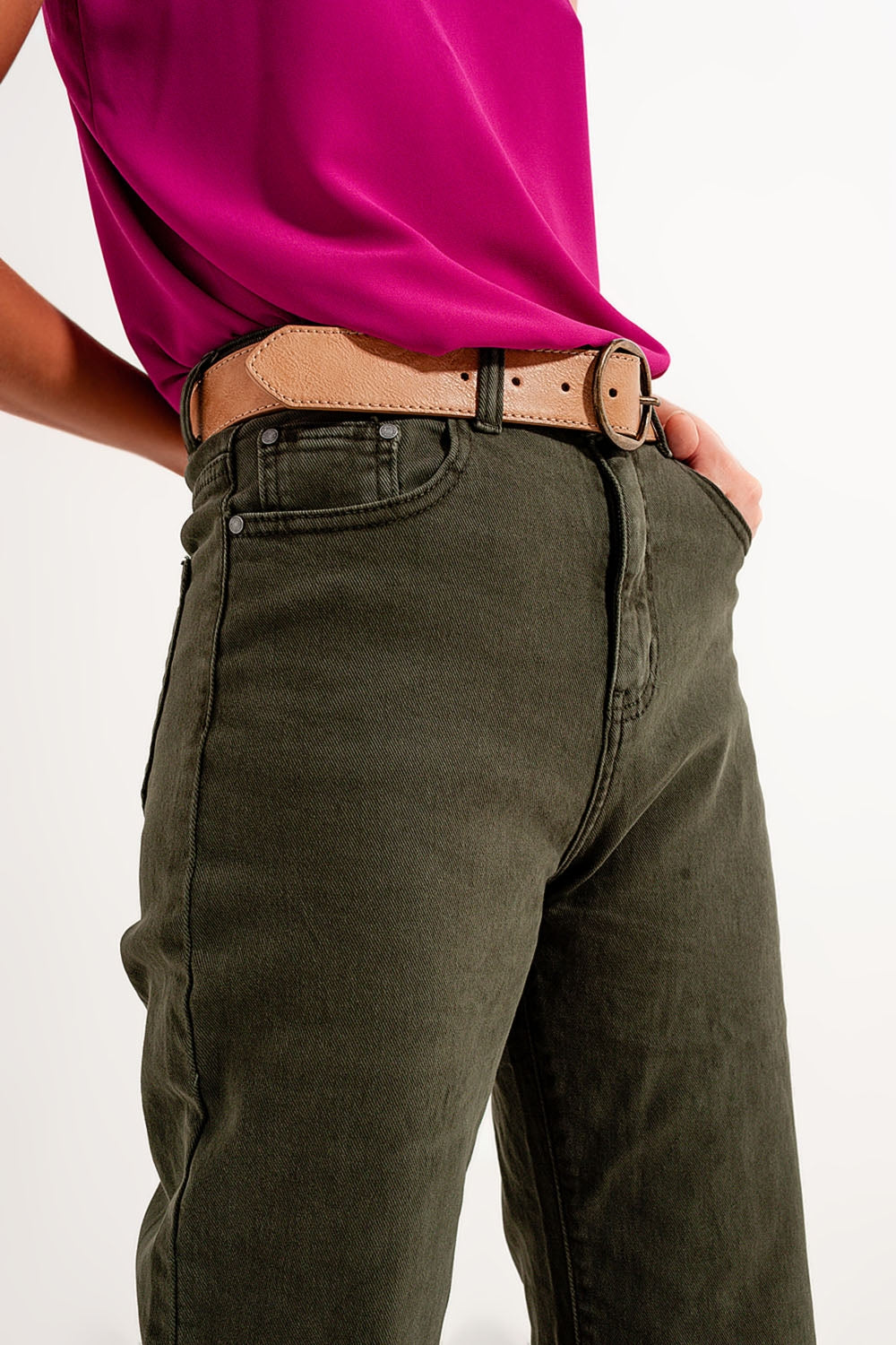 high rise slouchy mom jeans in green - Coloured Jeans