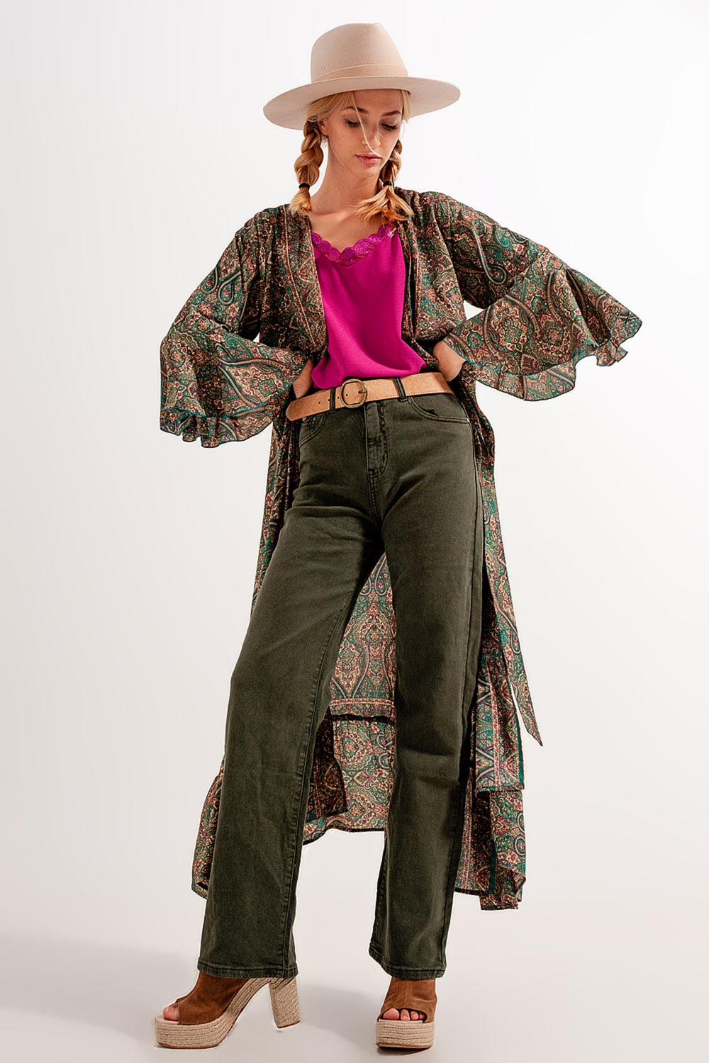 high rise slouchy mom jeans in green - Coloured Jeans