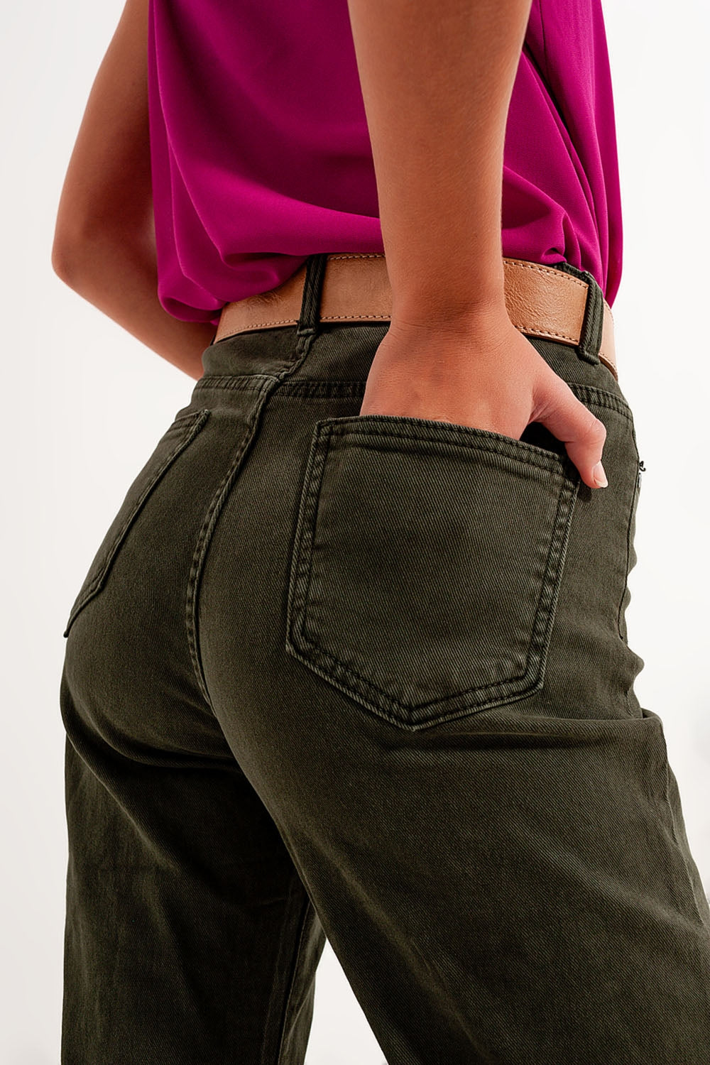 high rise slouchy mom jeans in green - Coloured Jeans