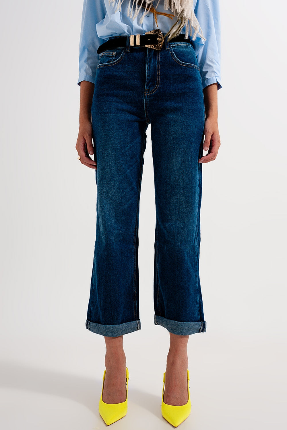 90s straight leg jean in mid wash blue - Denim