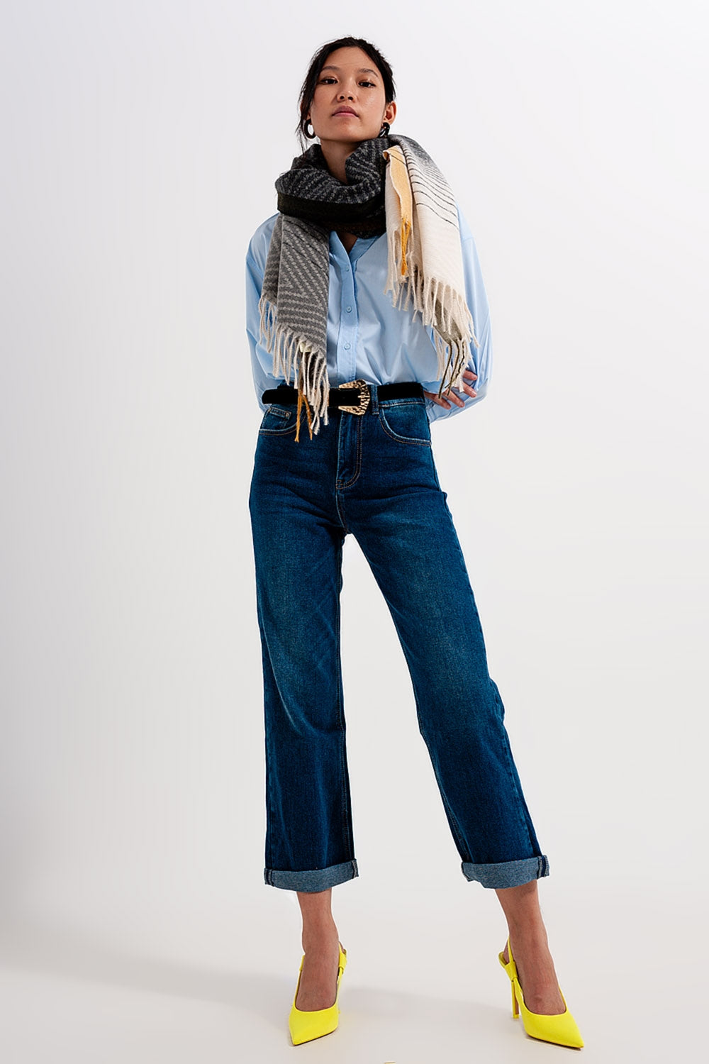90s straight leg jean in mid wash blue - Denim