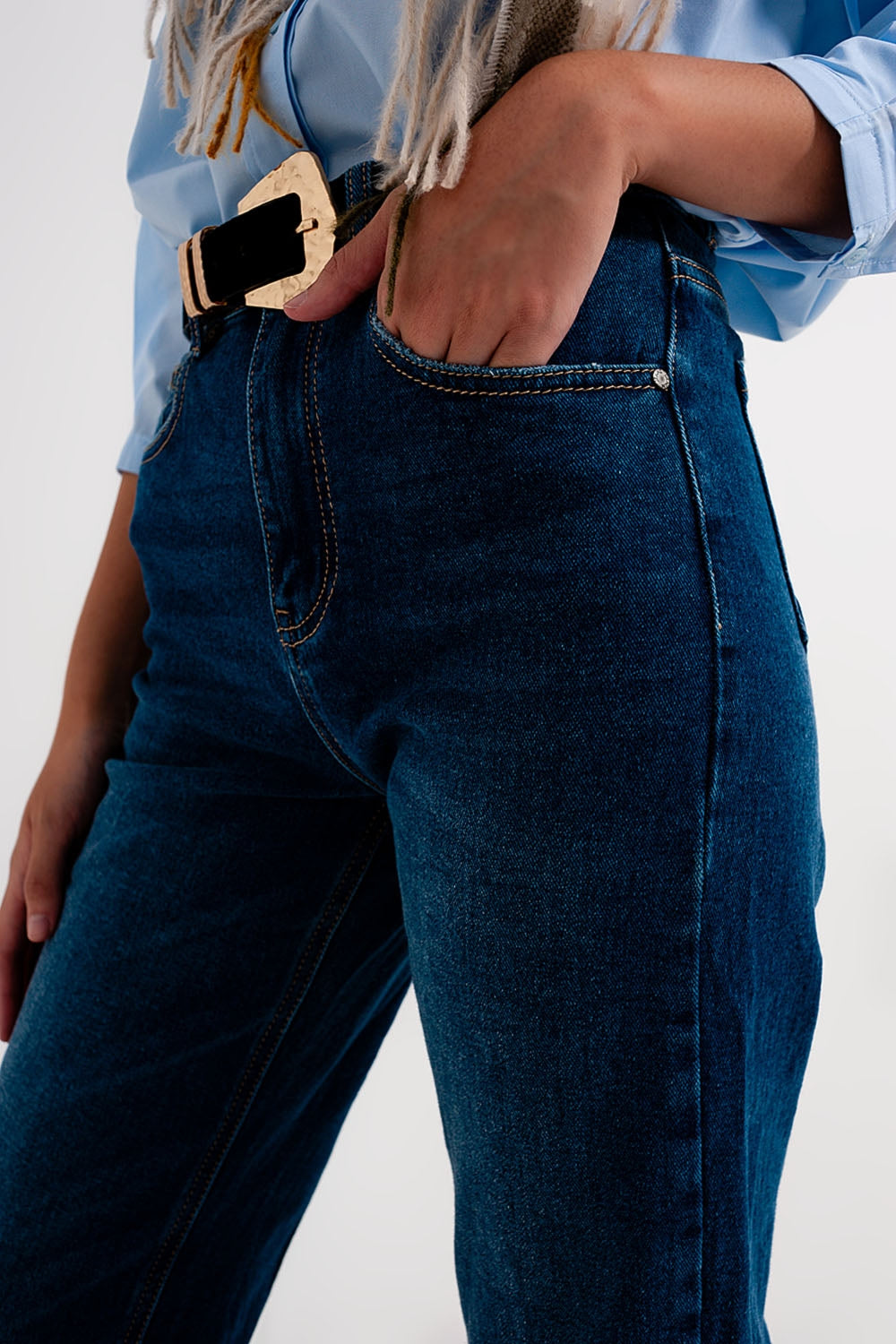 90s straight leg jean in mid wash blue - Denim