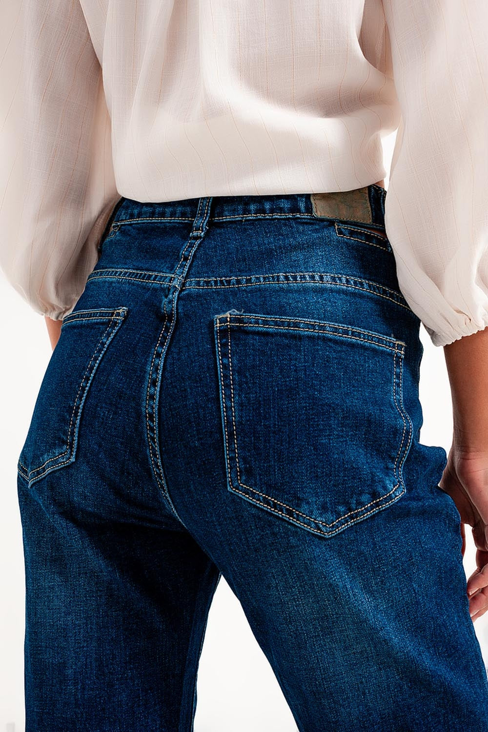 High waisted blue cut out slim jeans - Denim
