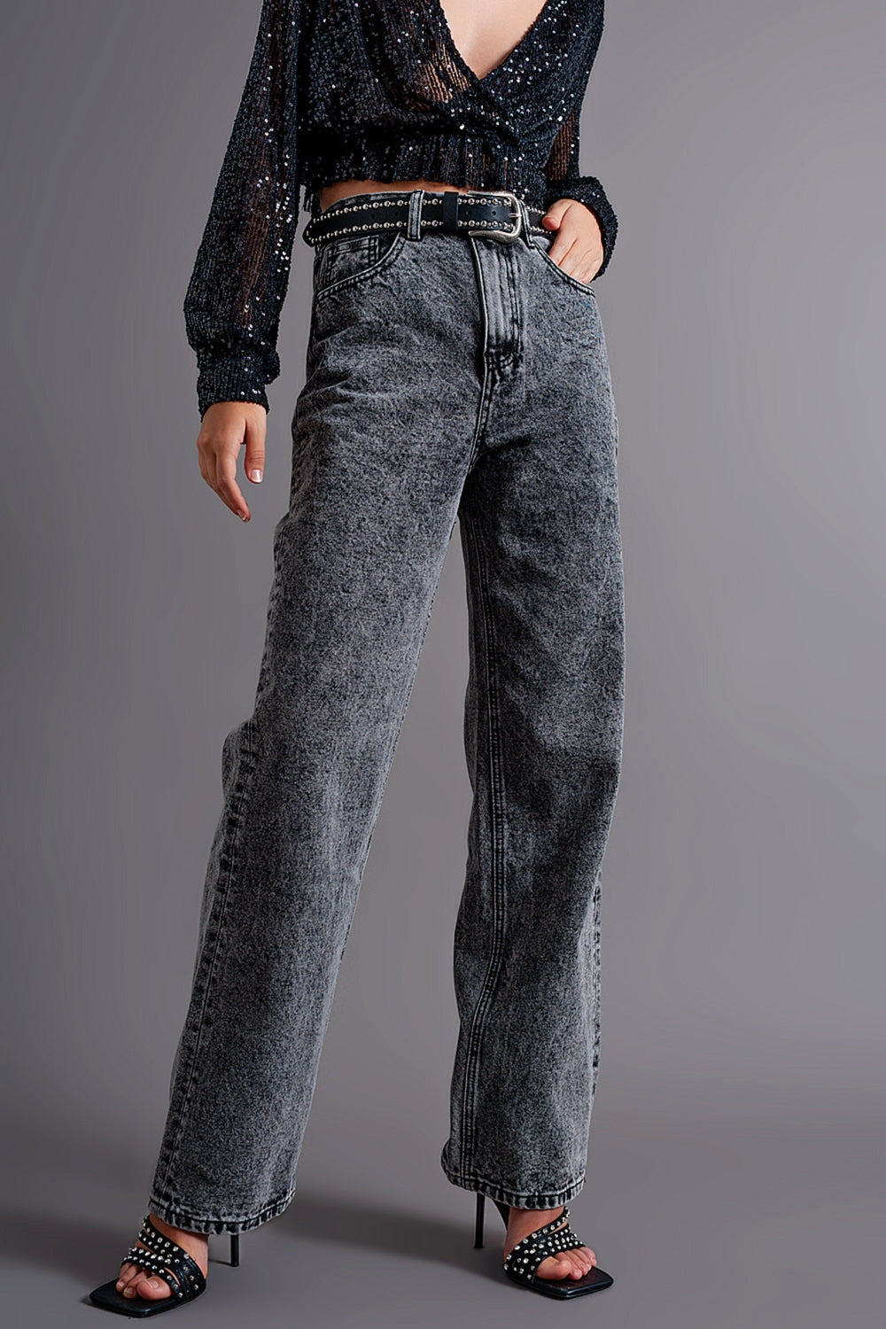Mom jeans with high waist in black - Denim