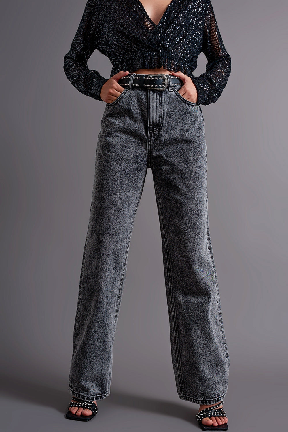 Mom jeans with high waist in black - Denim