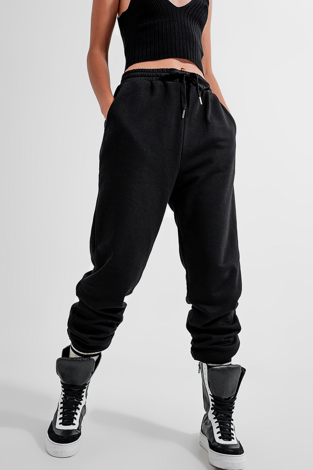 Adjustable waistband joggers in black - trousers