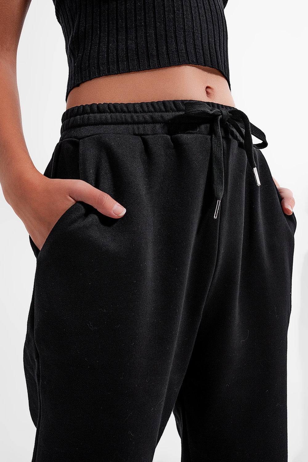 Adjustable waistband joggers in black - trousers