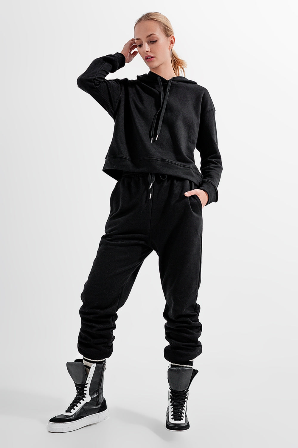 Adjustable waistband joggers in black - trousers