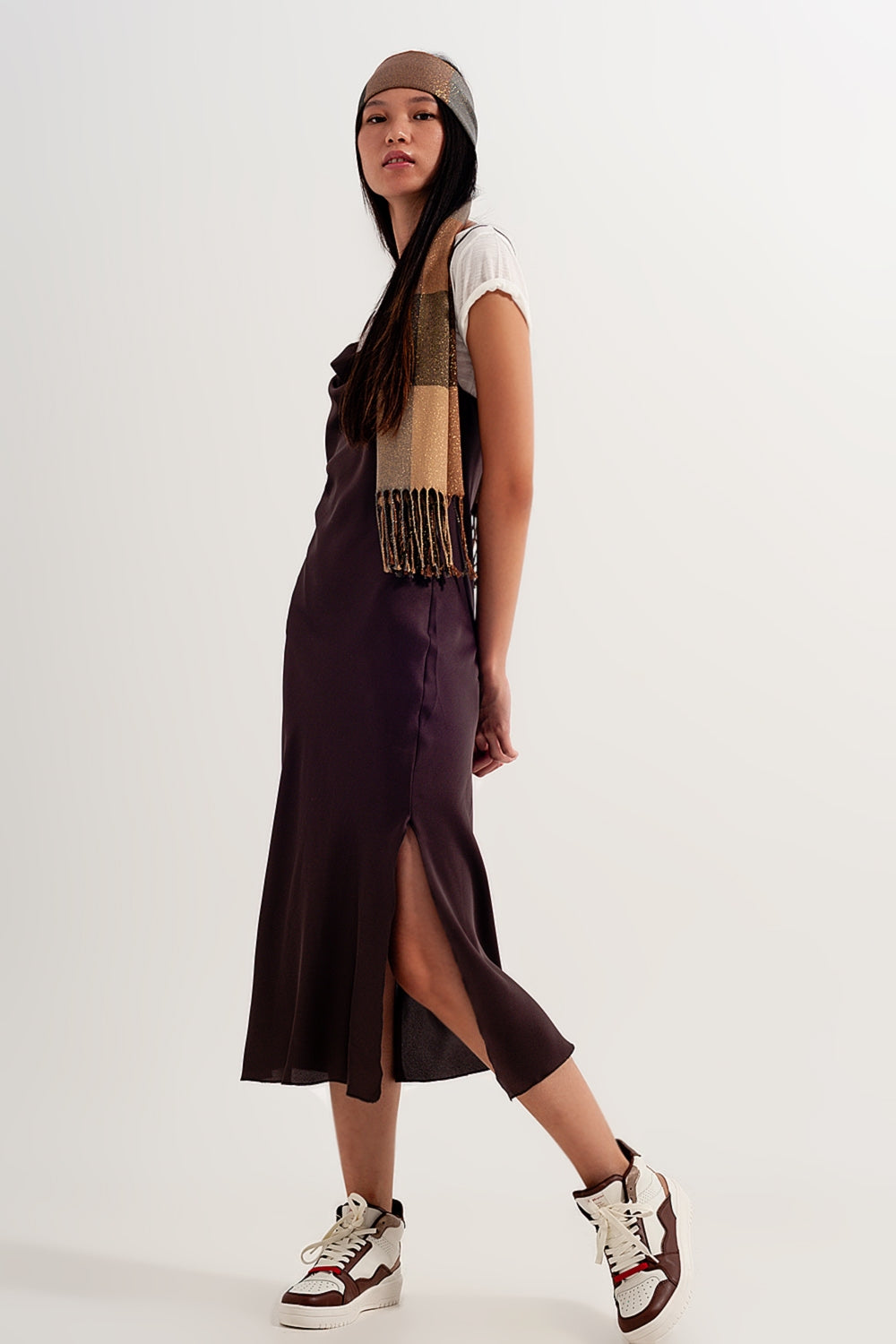 Satin cami strap mini dress in brown - dress