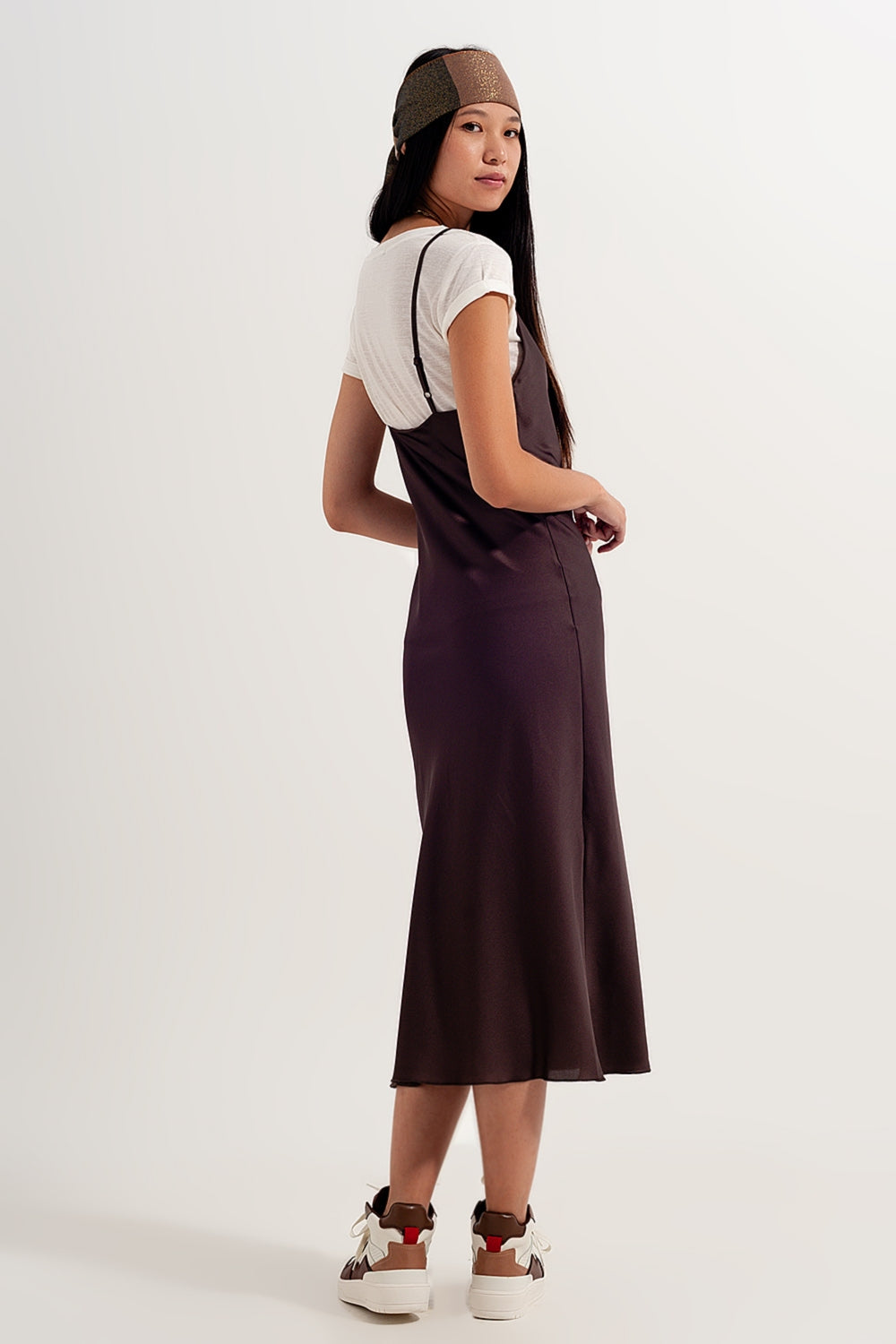 Satin cami strap mini dress in brown - dress