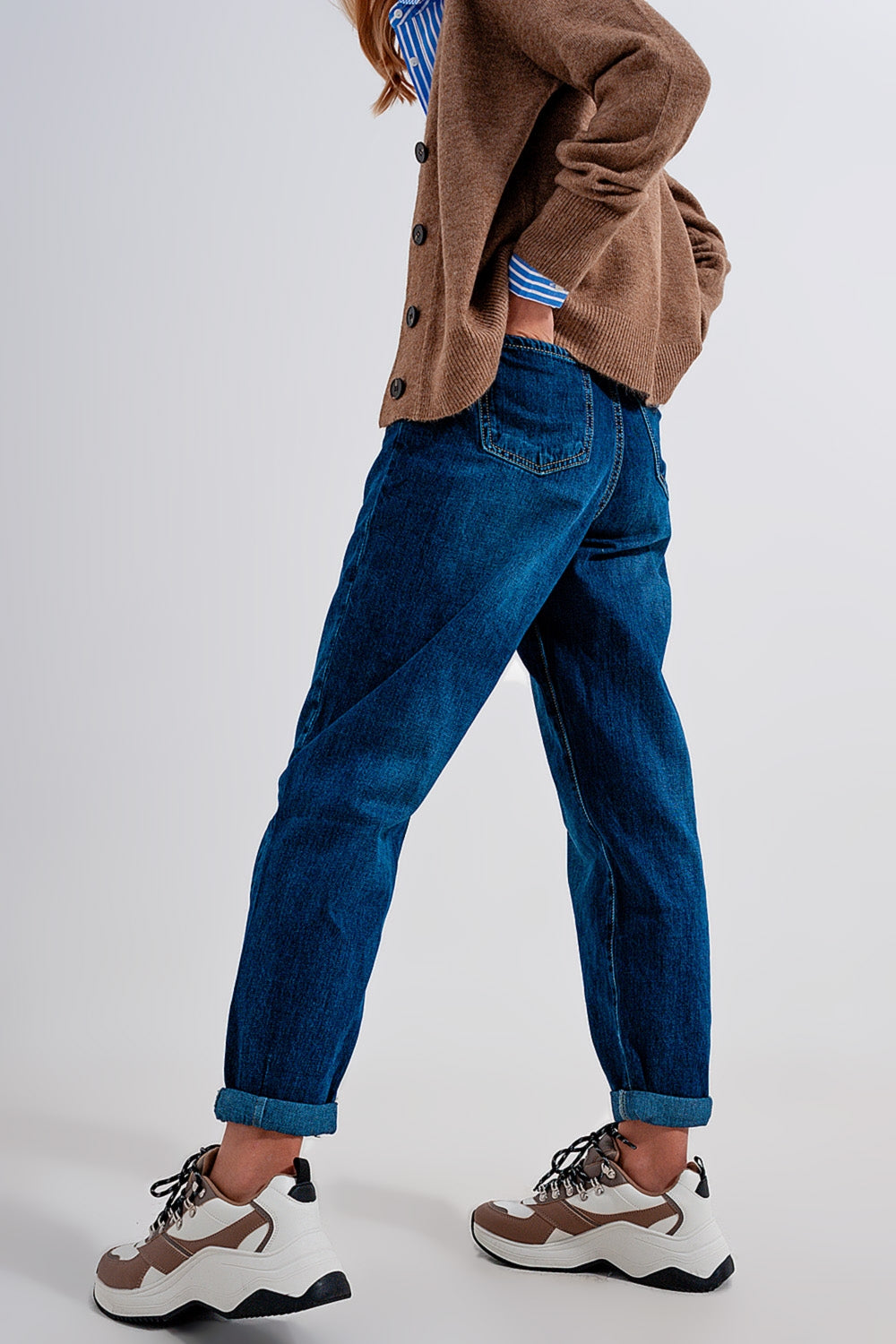 Medium blue pleat front pegged Jeans - Denim