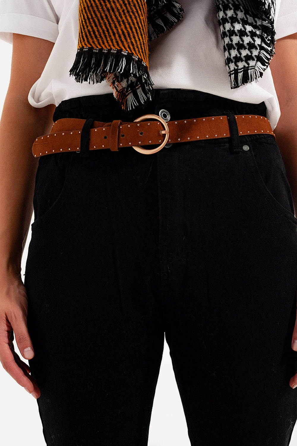 Stretch paperbag waist straight Jeans in black - Coloured Jeans
