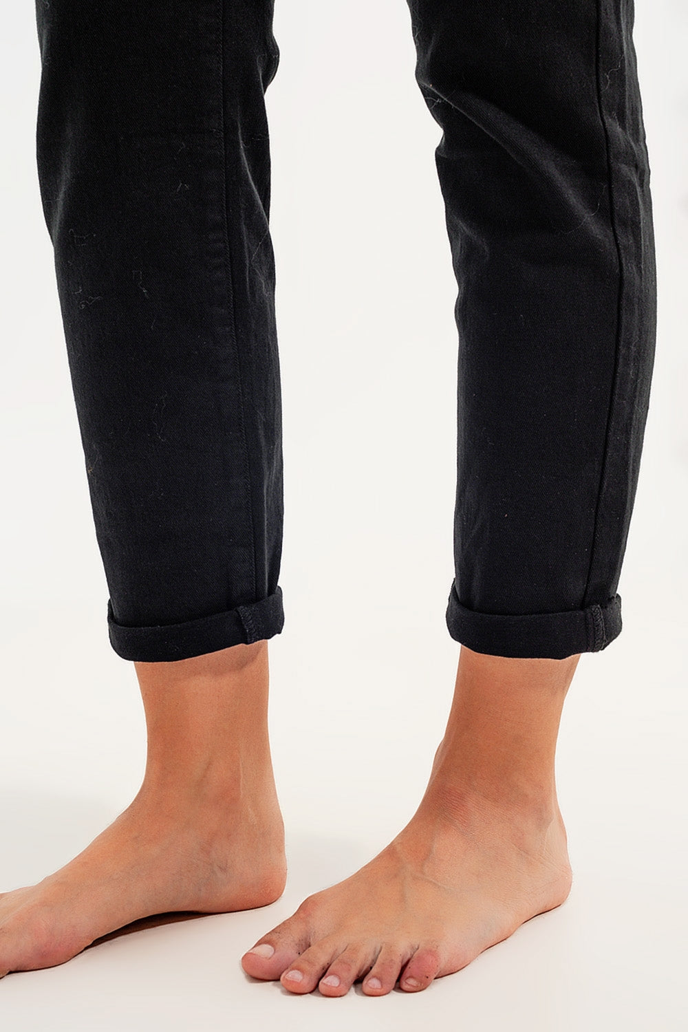 Stretch paperbag waist straight Jeans in black - Coloured Jeans