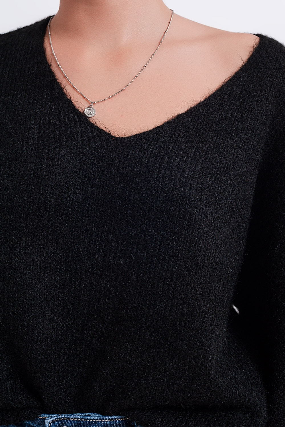 Black batwing fluffy sweater - jumper