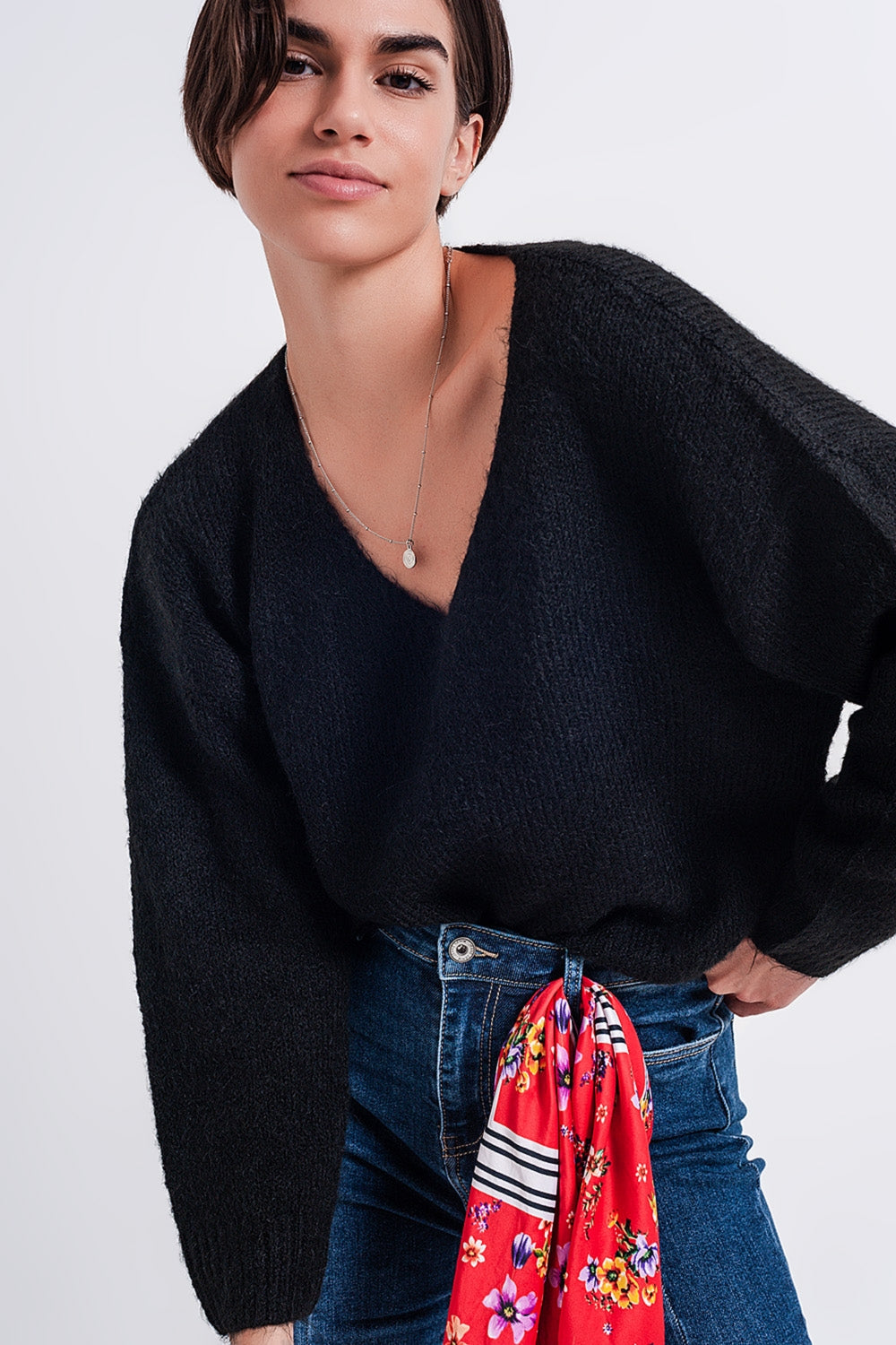 Black batwing fluffy sweater - jumper