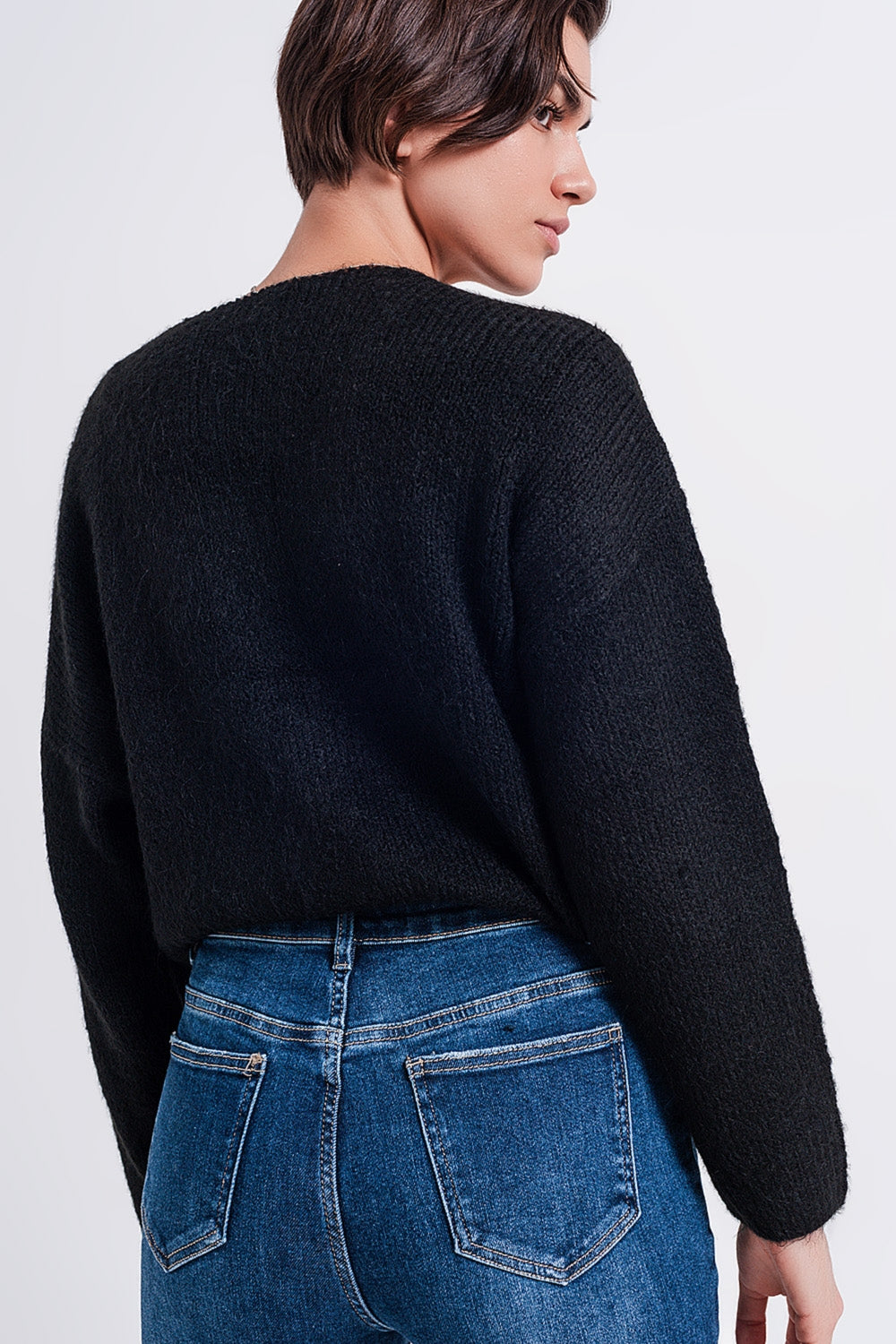 Black batwing fluffy sweater - jumper