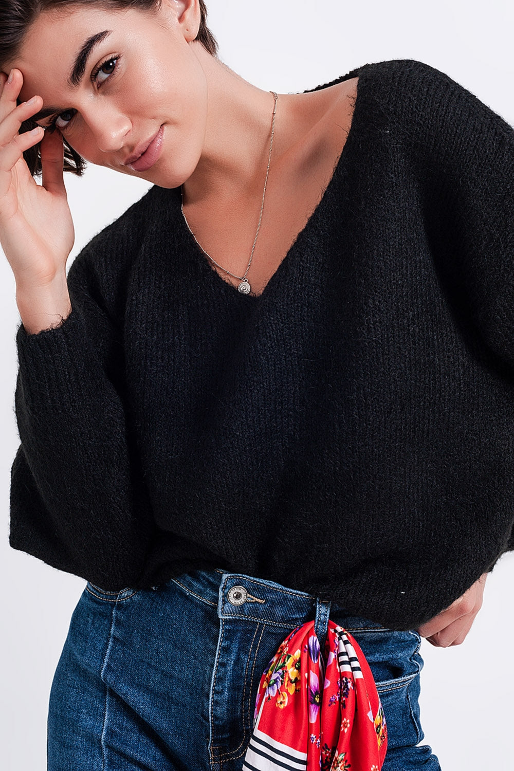Black batwing fluffy sweater - jumper