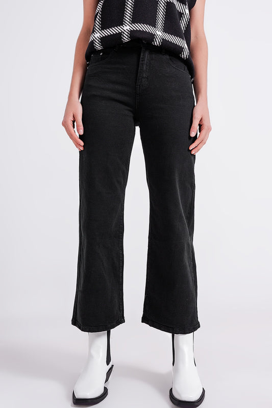 Cropped wide leg jeans in black - Coloured Jeans