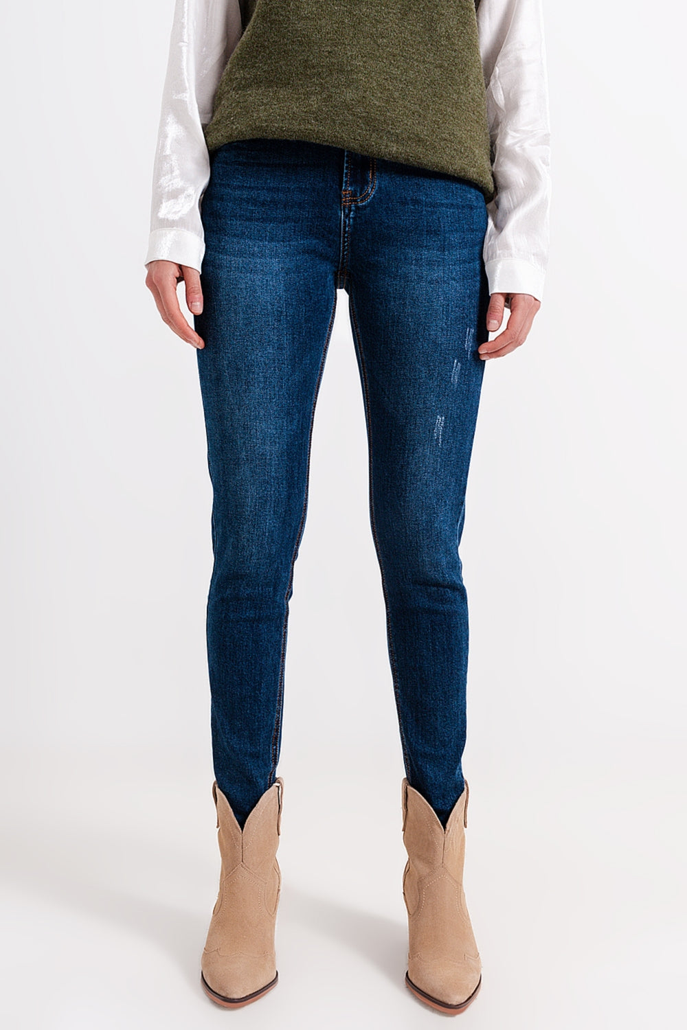 High waisted skinny jeans in blue wash - Denim