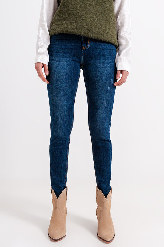 High waisted skinny jeans in blue wash - Denim