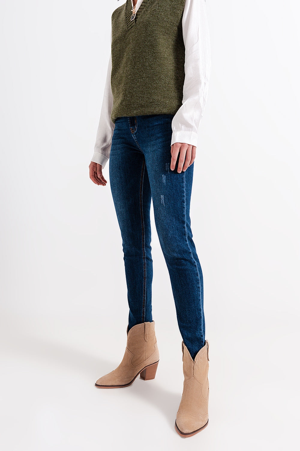 High waisted skinny jeans in blue wash - Denim