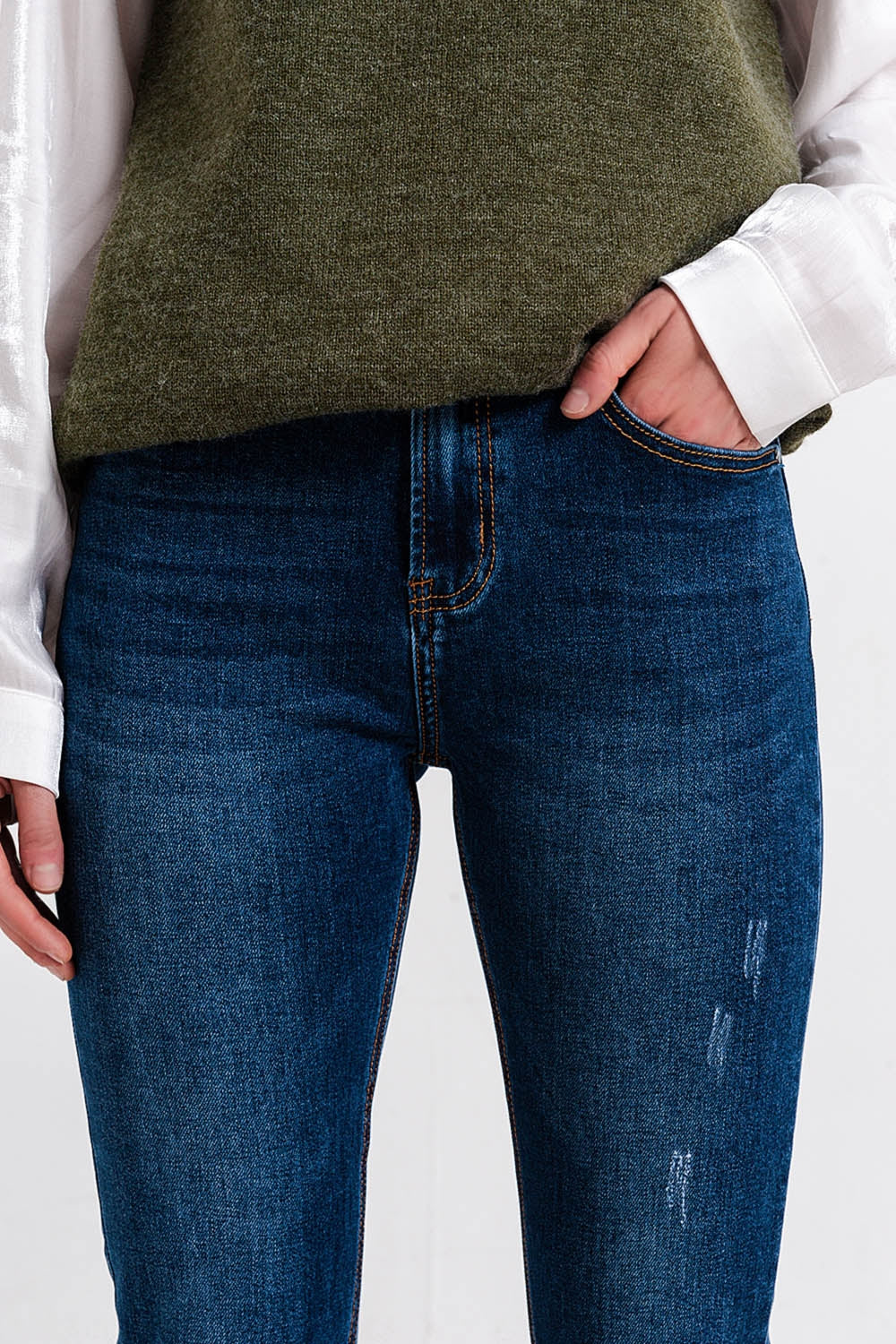 High waisted skinny jeans in blue wash - Denim