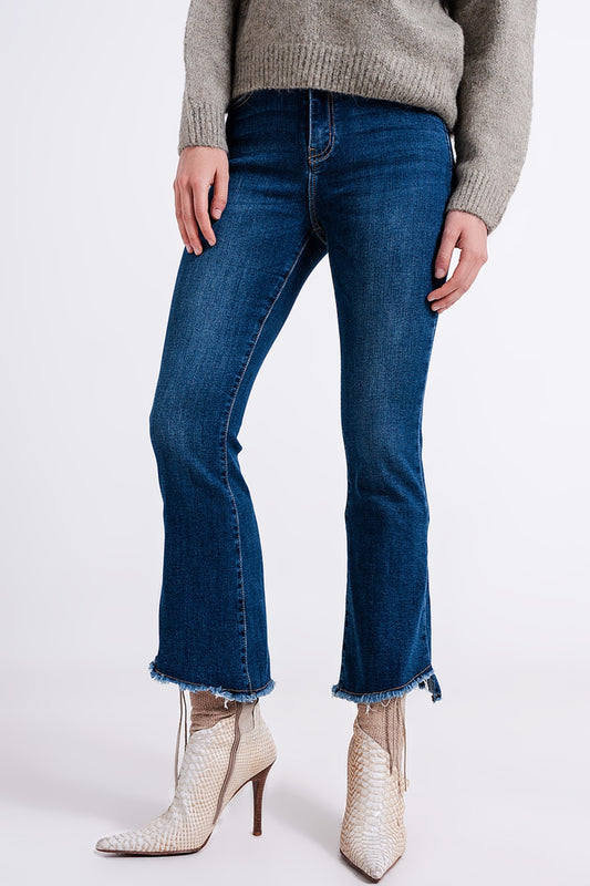 High waisted jeans with asymmetrical hem - Denim
