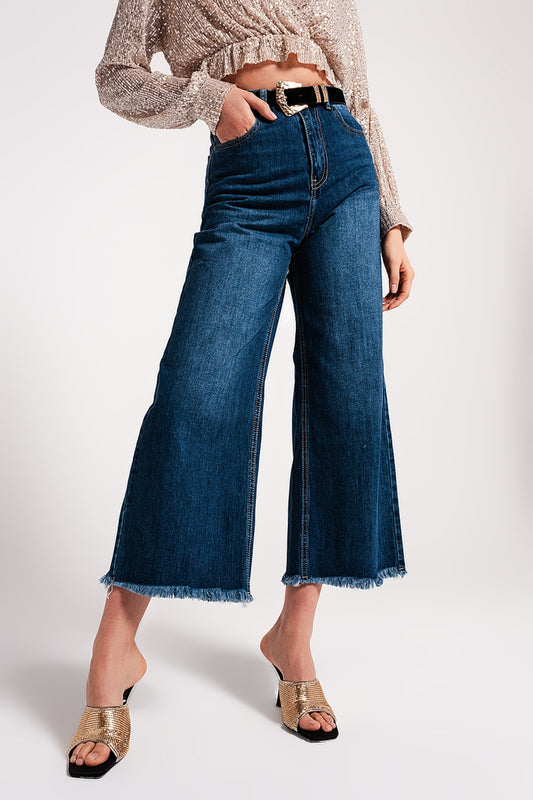 Fray hem Cropped jeans in blue - Denim