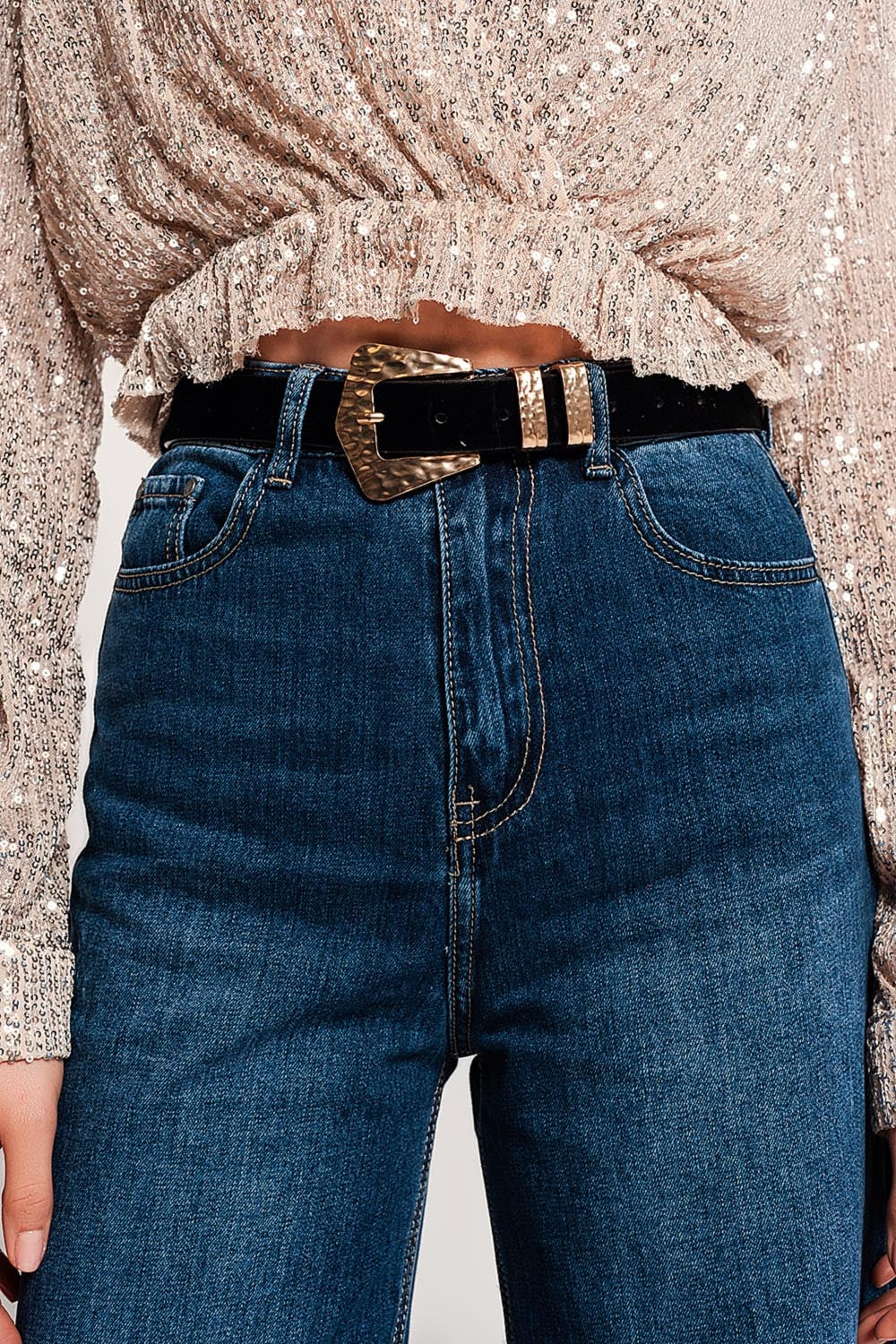 Fray hem Cropped jeans de couleur bleue